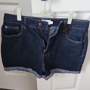 True Craft Dark Blue Denim Roll-Hem Jean Shorts